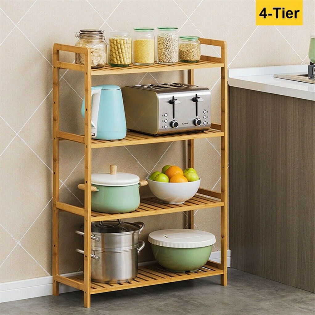 Bamboo 4 Tier Shelving Unit Kitchen Bedroom Bookshelf
