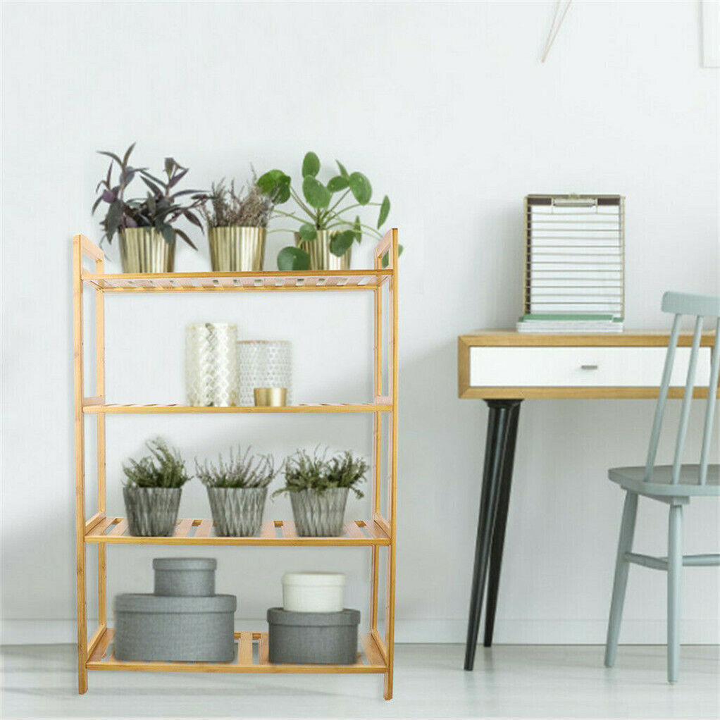 Bamboo 4 Tier Shelving Unit Kitchen Bedroom Bookshelf 4