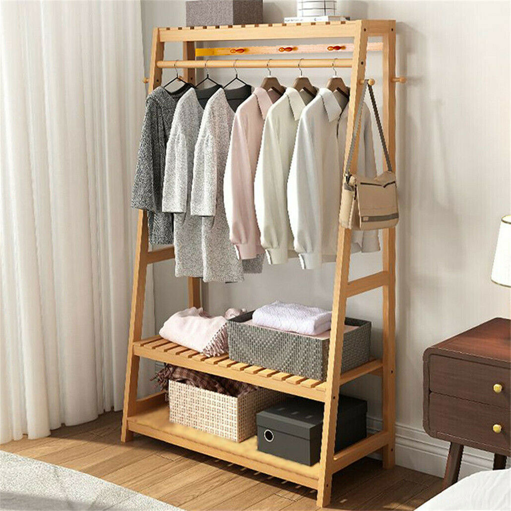 Bamboo Garment Rack Portable Laundry Storage Nature - 8