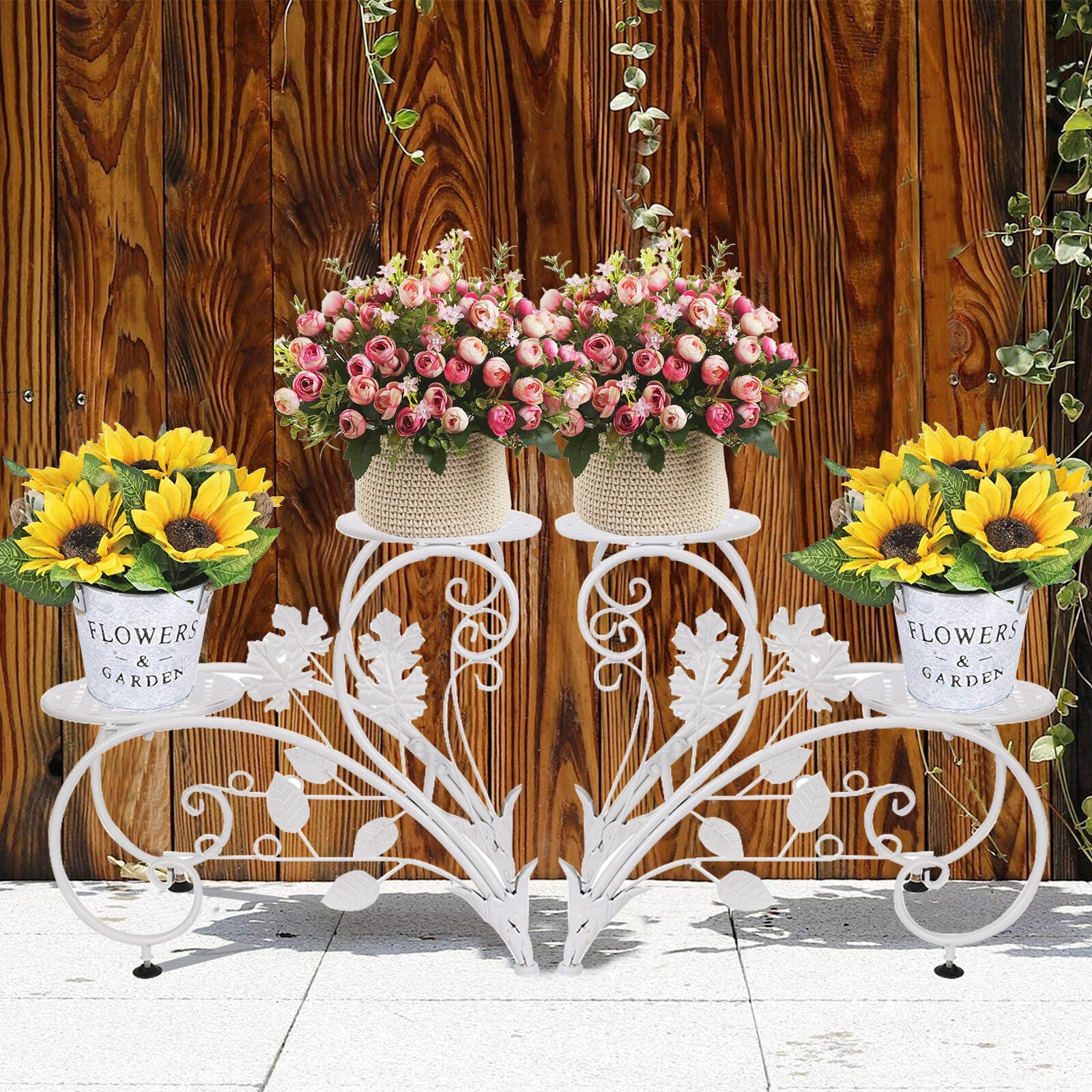 Set of 2 Plant Stand Wedding Garden Flower Shelf Rack 6