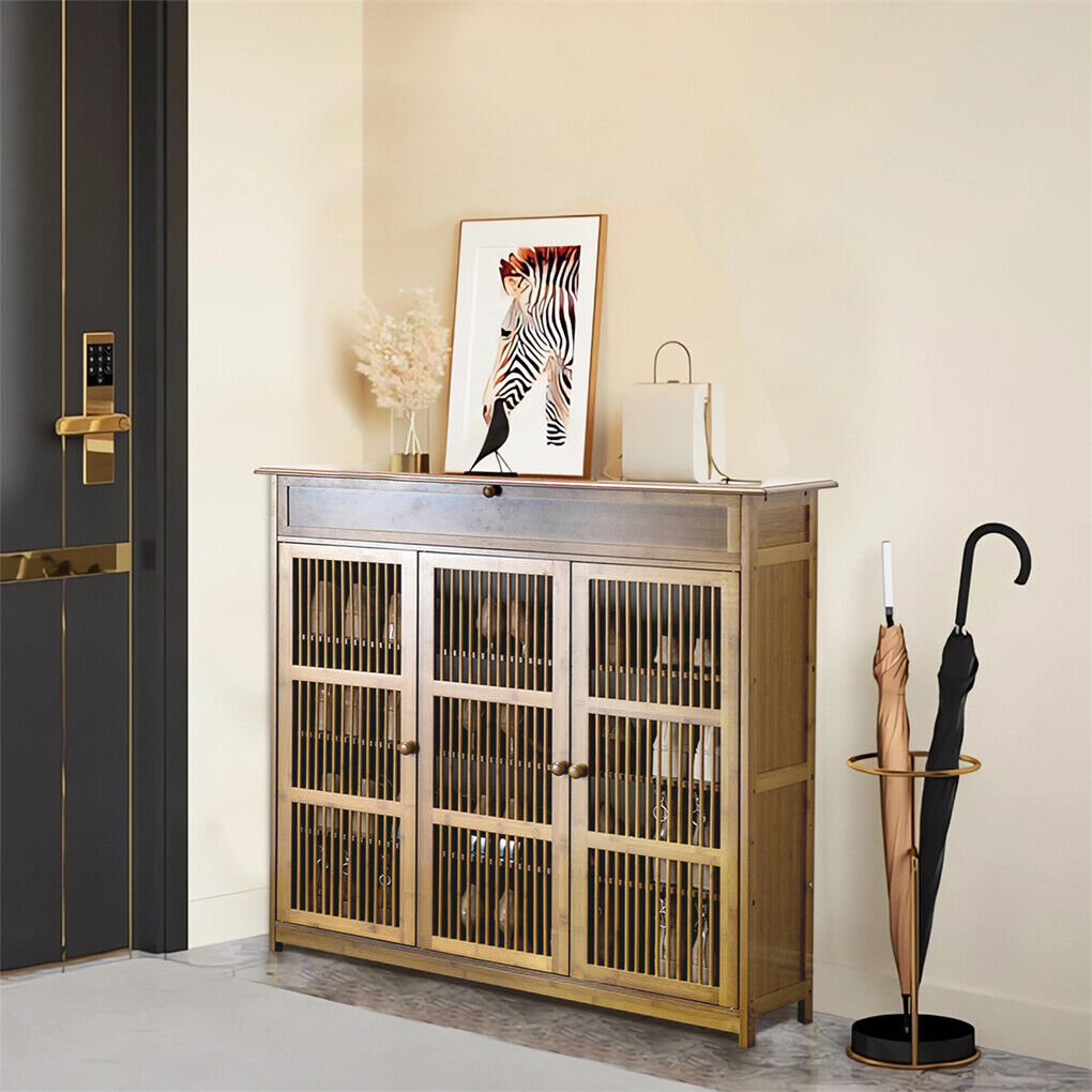 XXL 4-Tier Bamboo Shoe Rack Cabinet with Doors, Drawers 3