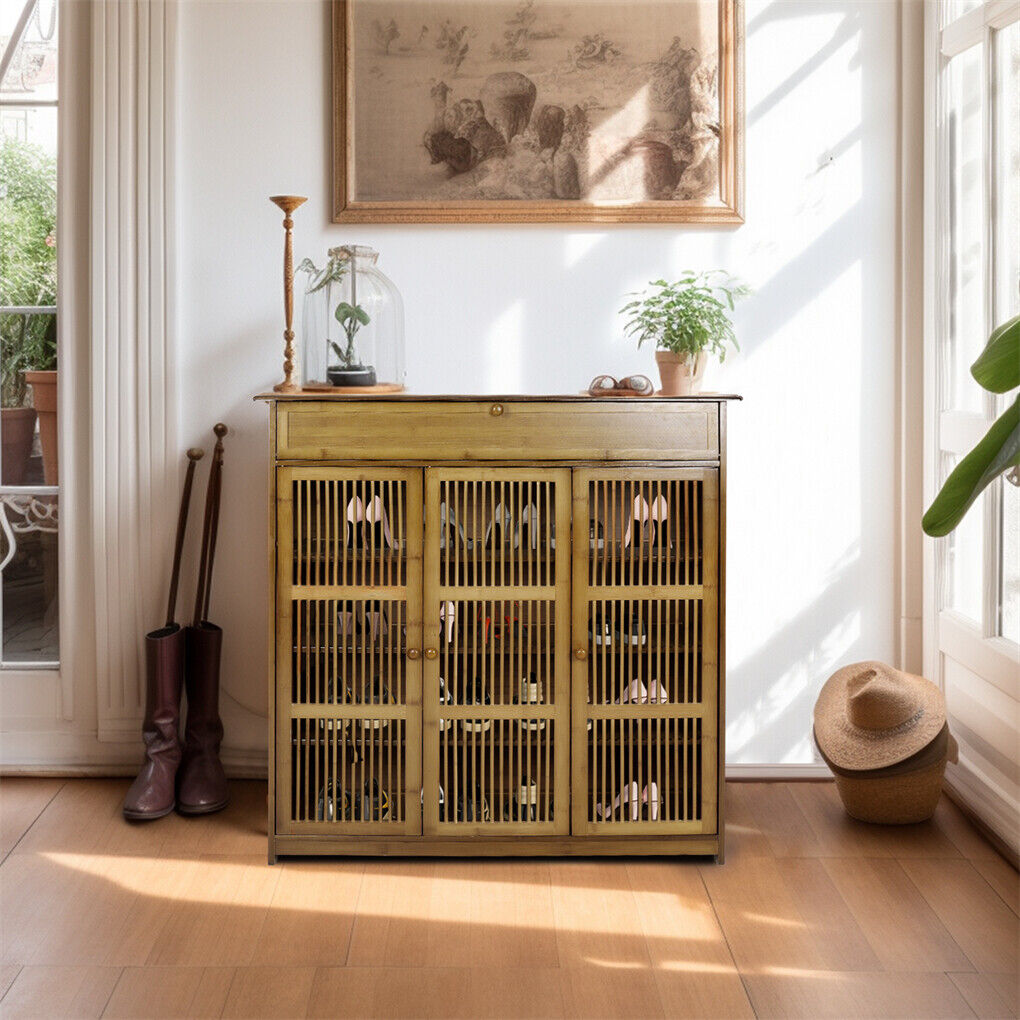 XXL 4-Tier Bamboo Shoe Rack Cabinet with Doors, Drawers 4