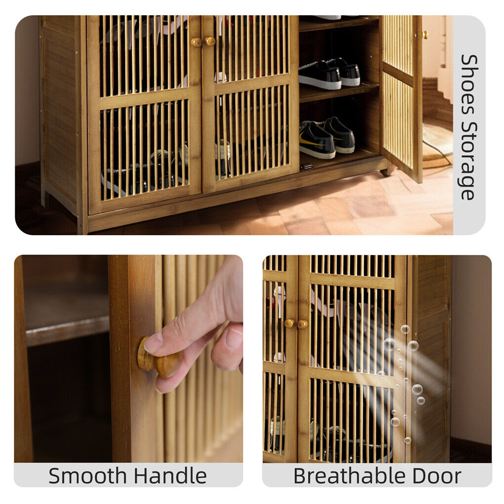 XXL 4-Tier Bamboo Shoe Rack Cabinet with Doors, Drawers 10