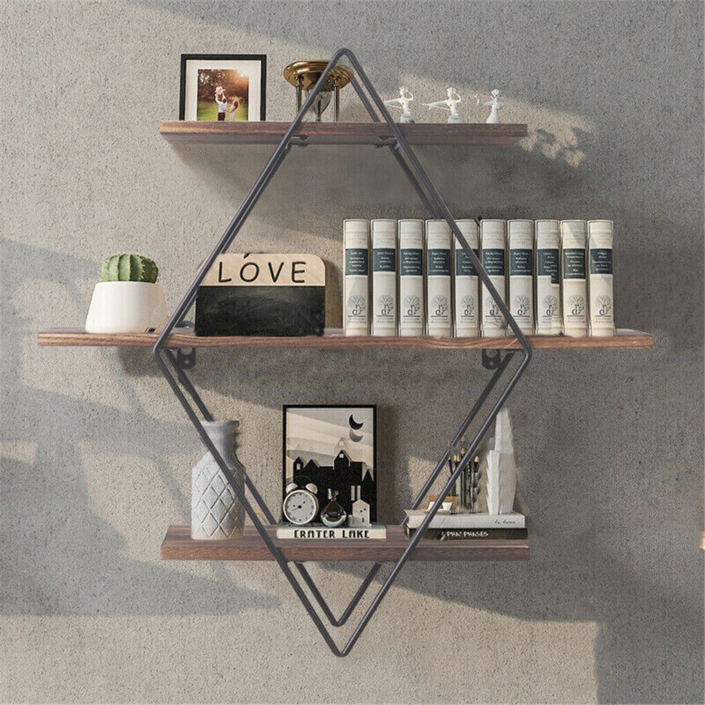 3 Tier Diamond Metal Floating Shelves Wall Mounted Display 4