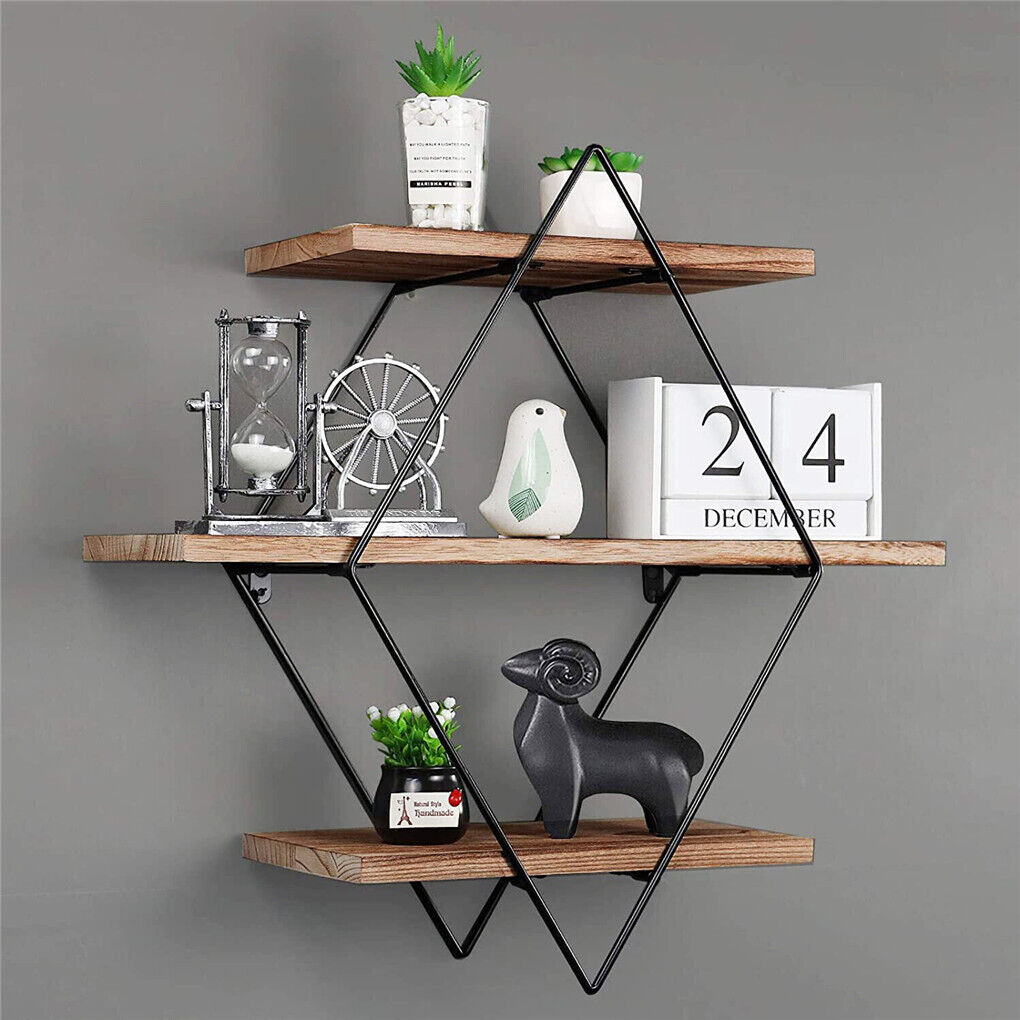 3 Tier Diamond Metal Floating Shelves Wall Mounted Display 5