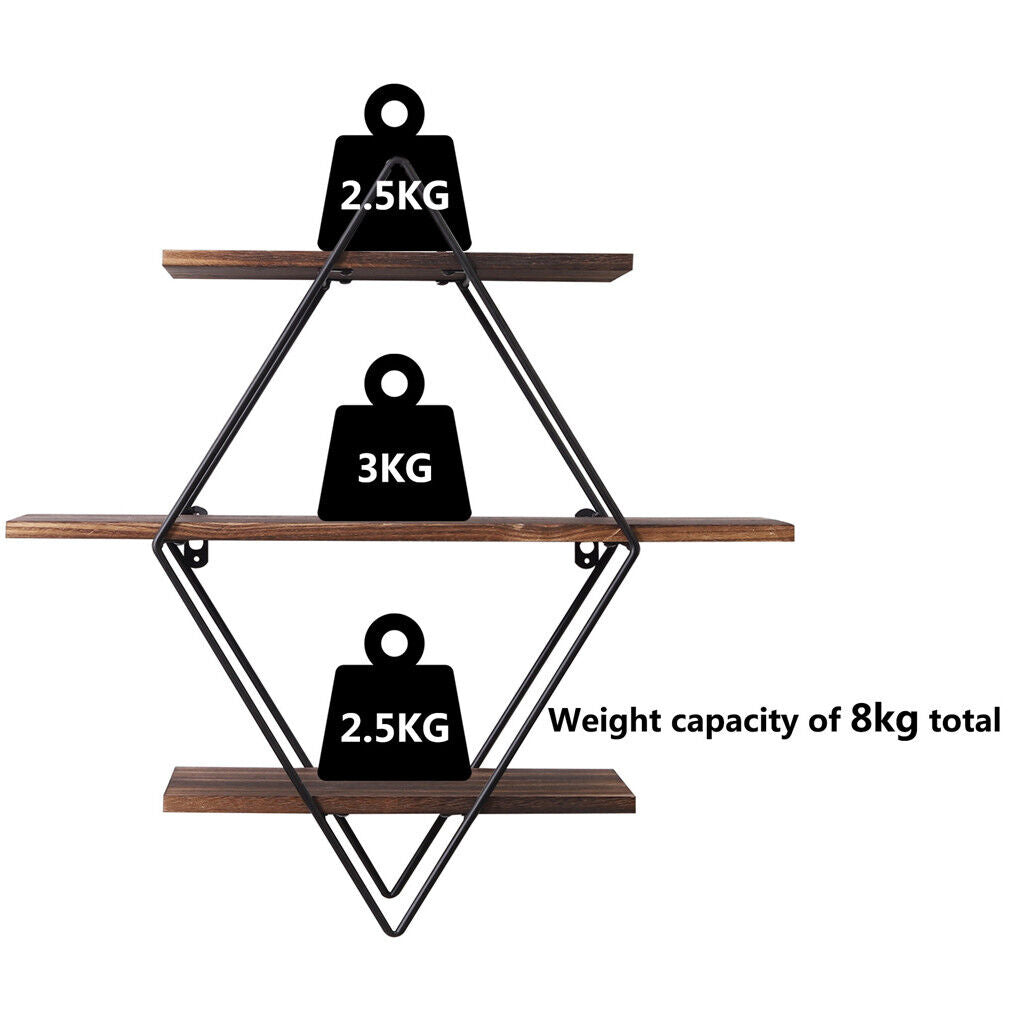 3 Tier Diamond Metal Floating Shelves Wall Mounted Display 8