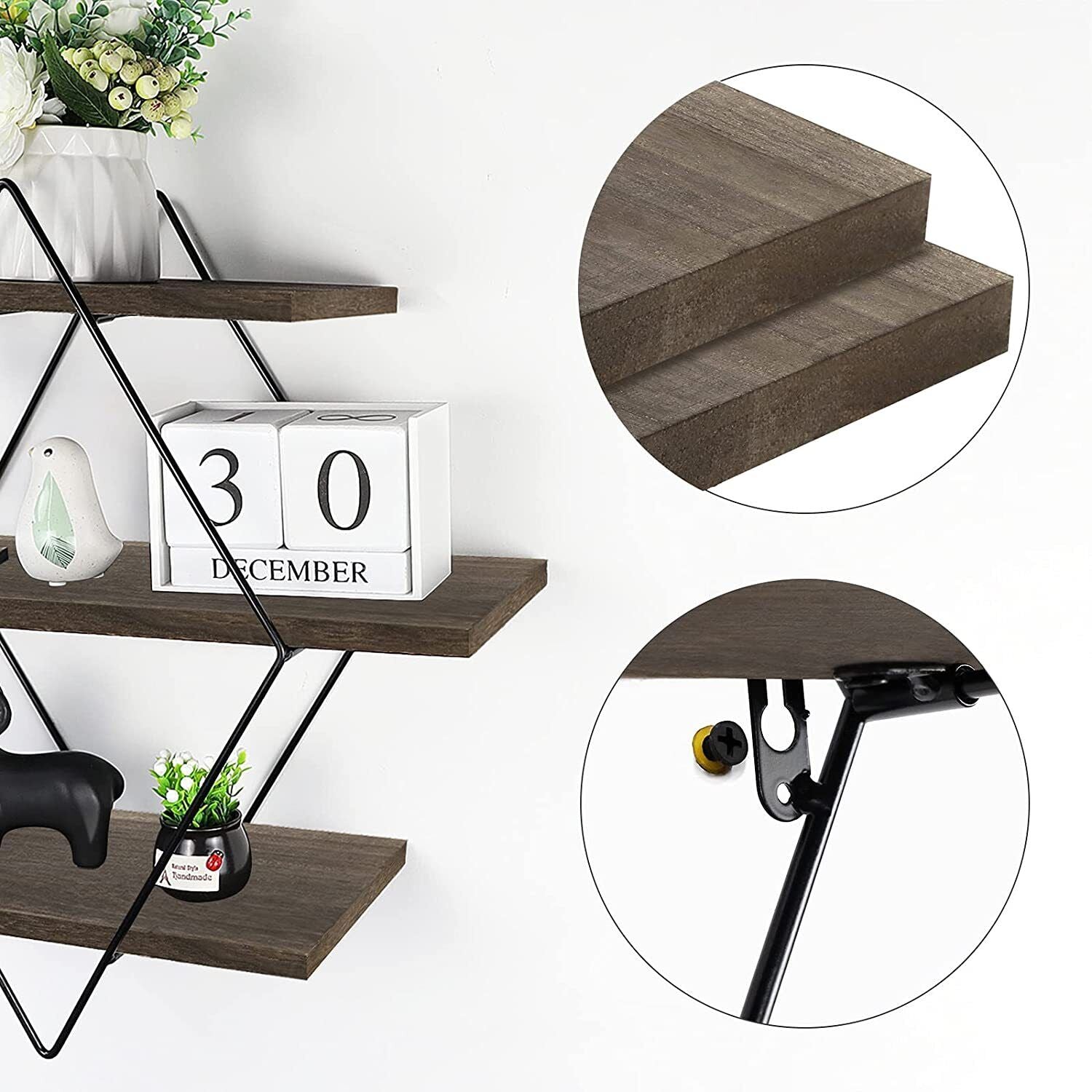 3 Tier Diamond Metal Floating Shelves Wall Mounted Display 9