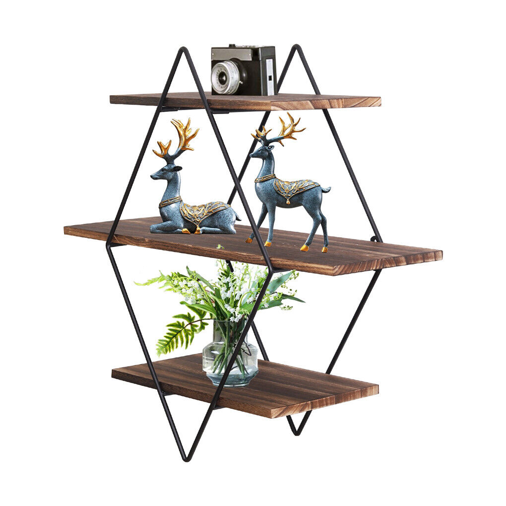 3-Tier Rustic Floating Wall Shelves Wood Display Books 5