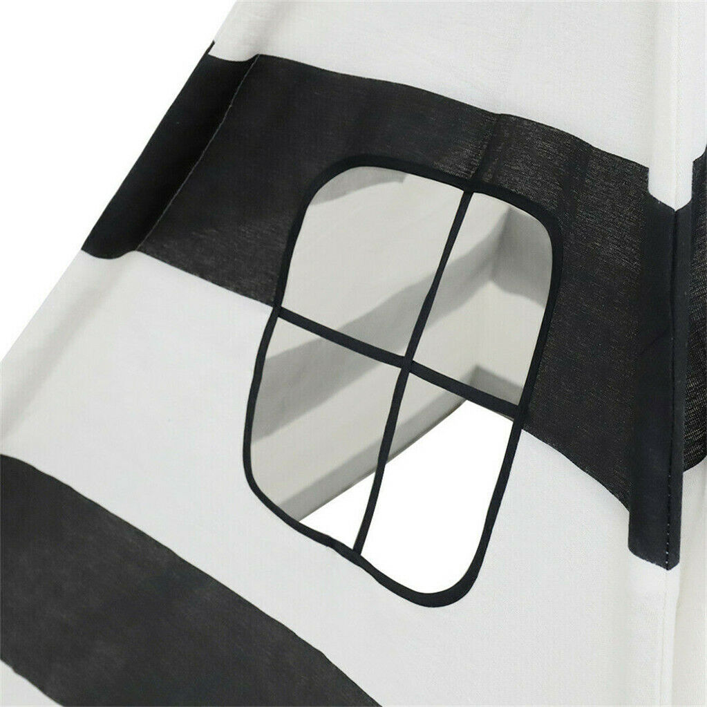 Kids Teepee Tent Linen Wood Black White Stripe Playhouse Indoor Garden 8