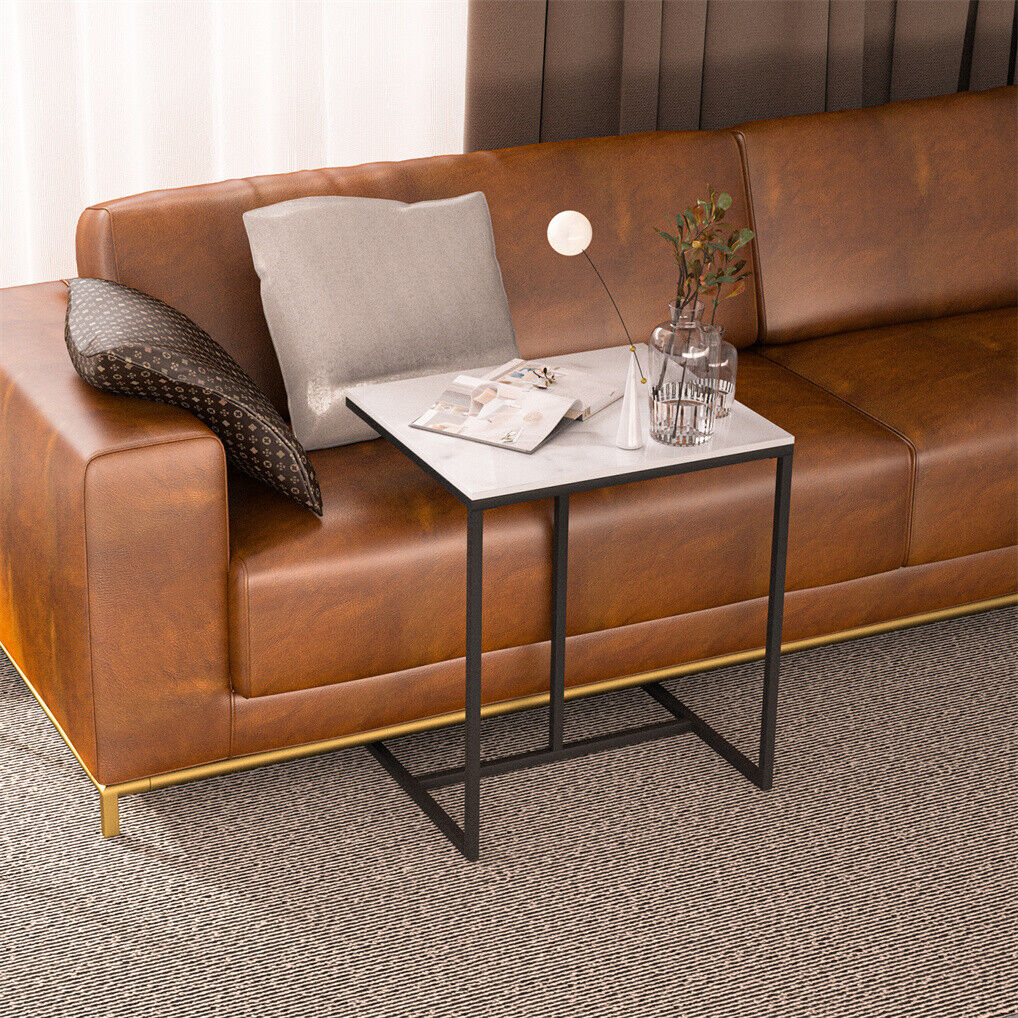 C Shape Sofa Side End Table Sintered Stone Black White 4