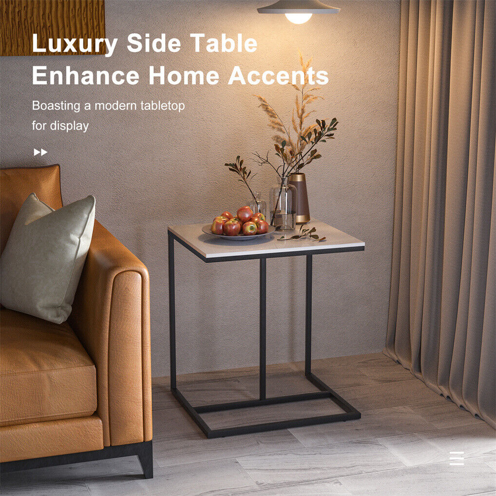 C Shape Sofa Side End Table Sintered Stone Black White 6