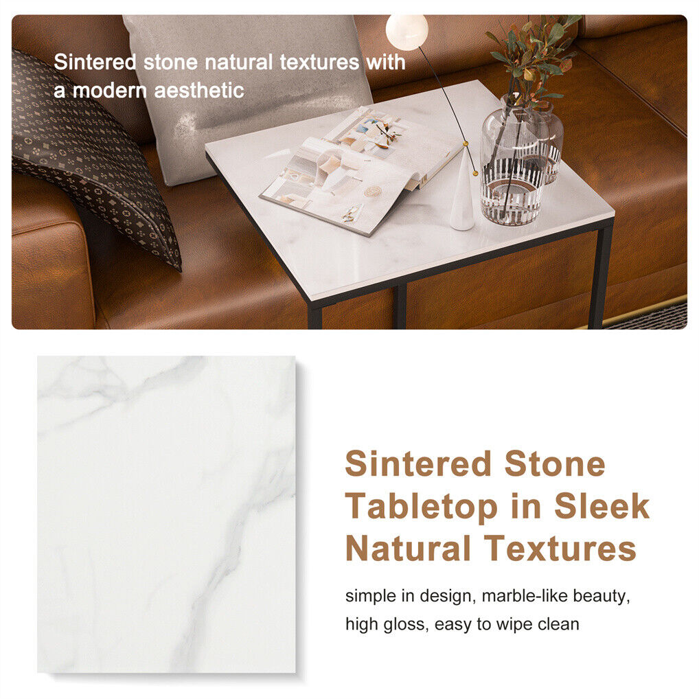C Shape Sofa Side End Table Sintered Stone Black White 8