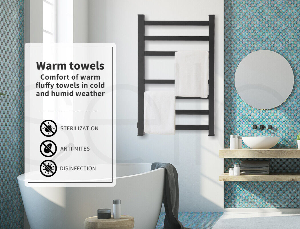 Aluminium Heated Towel Rail 7-Bar Electric Warmer Black