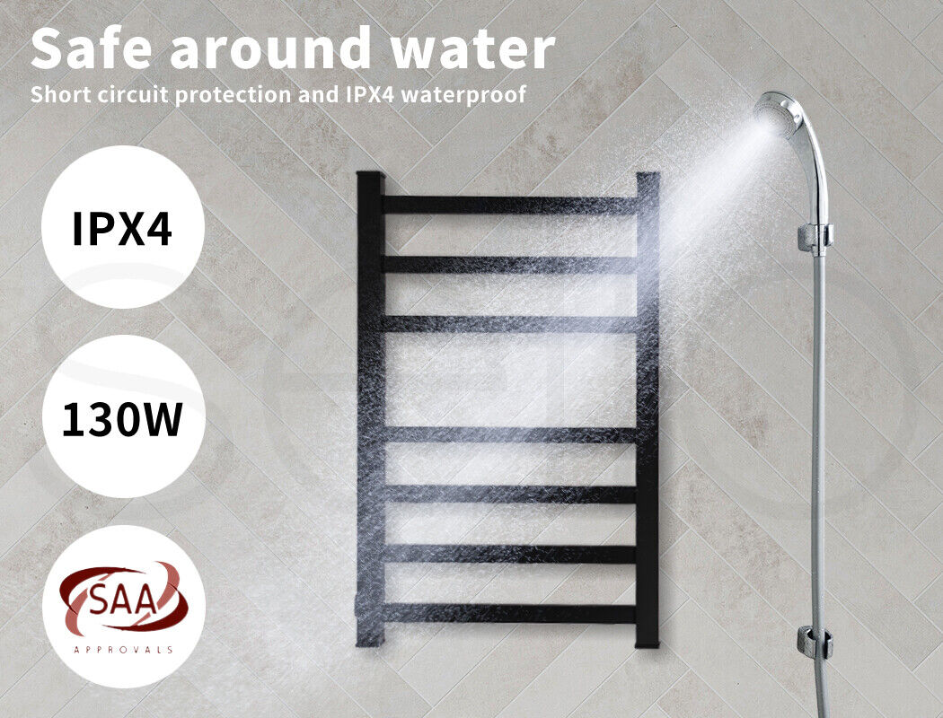 Aluminium Heated Towel Rail 7-Bar Electric Warmer Black 6