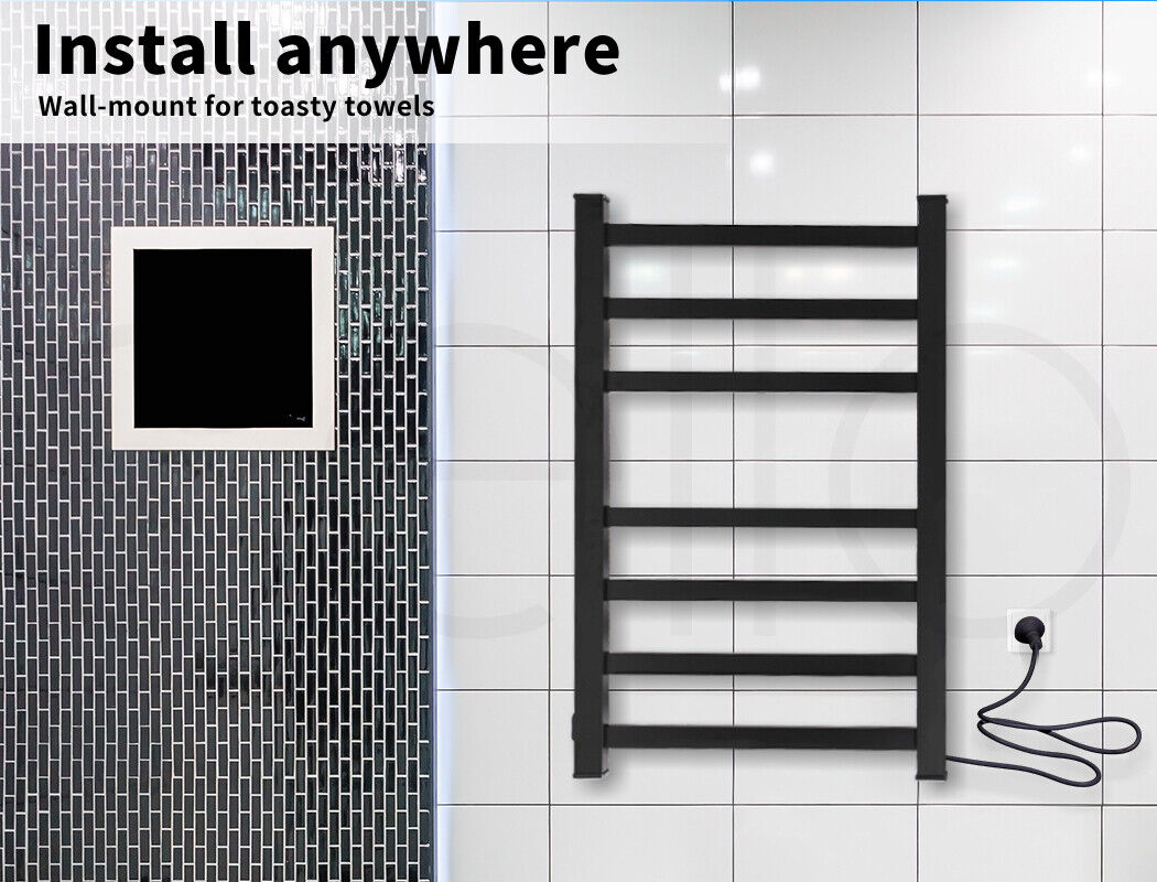 Aluminium Heated Towel Rail 7-Bar Electric Warmer Black 8