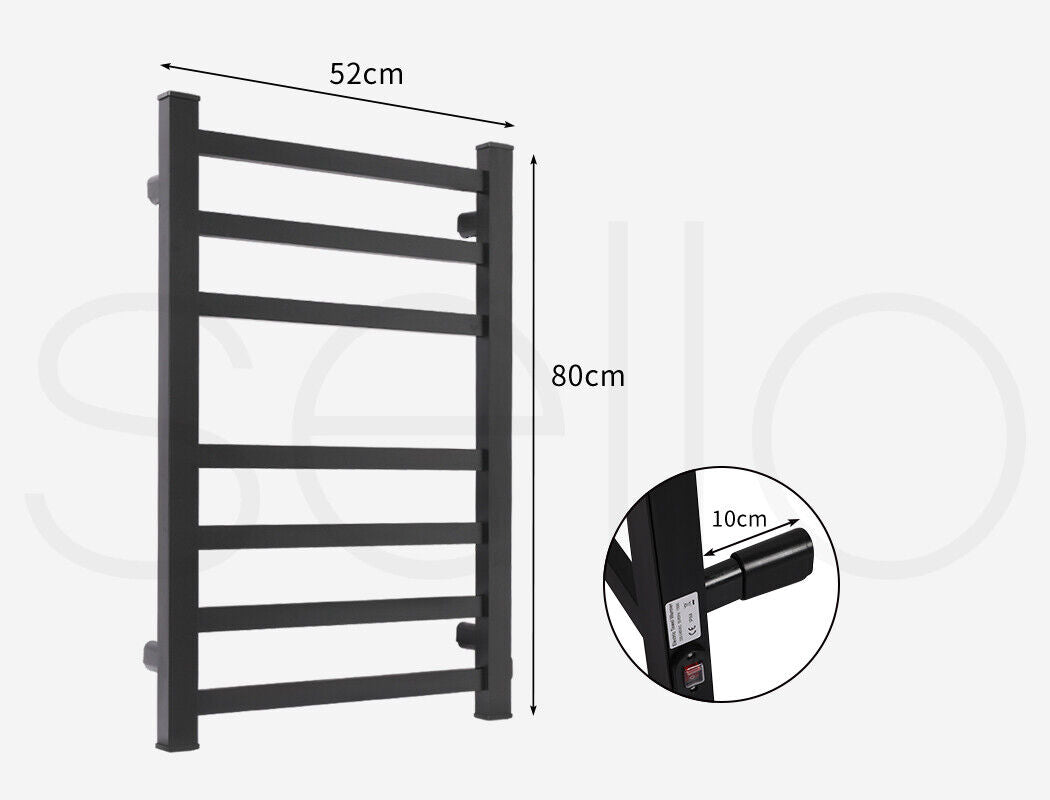Aluminium Heated Towel Rail 7-Bar Electric Warmer Black 9