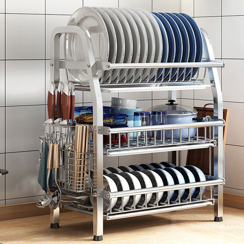 3 Tier Dish Drying Rack Silver 63cm