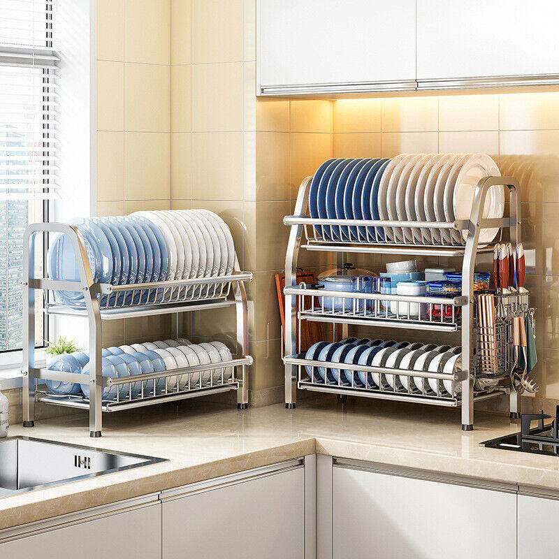 3 Tier Dish Drying Rack Silver 63cm 3