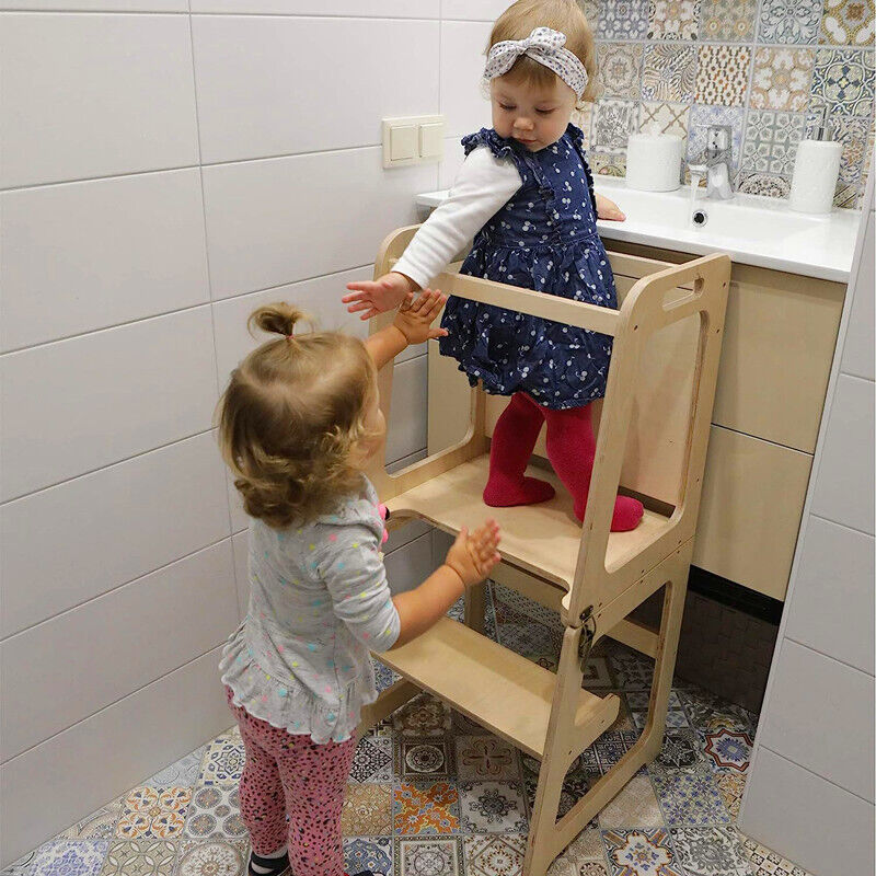 Wooden Toddler Step Stool Learning Tower Kitchen Safety 4