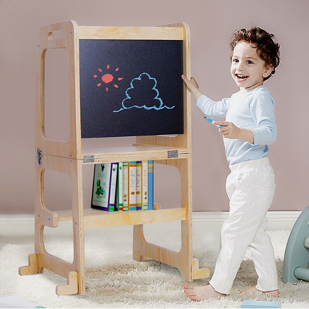 Wooden Toddler Step Stool Learning Tower Kitchen Safety 5