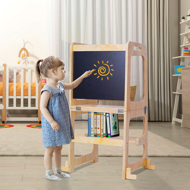 Wooden Toddler Step Stool Learning Tower Kitchen Safety 6