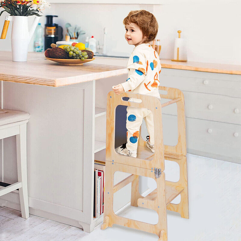 Wooden Toddler Step Stool Learning Tower Kitchen Safety 10