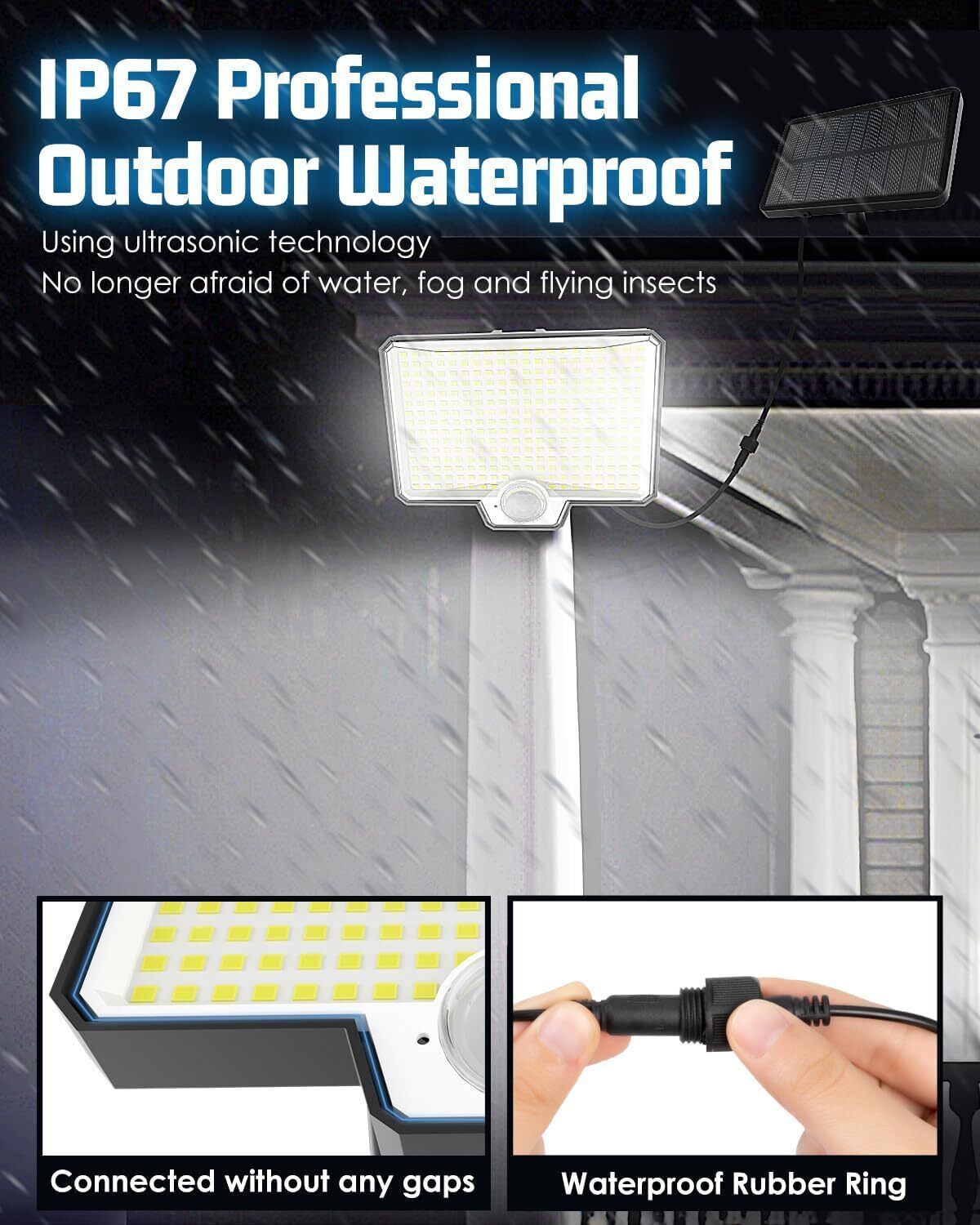 294 LED Solar Light Motion Sensor 6500K Black Outdoor Security Wall Flood Lamp 5