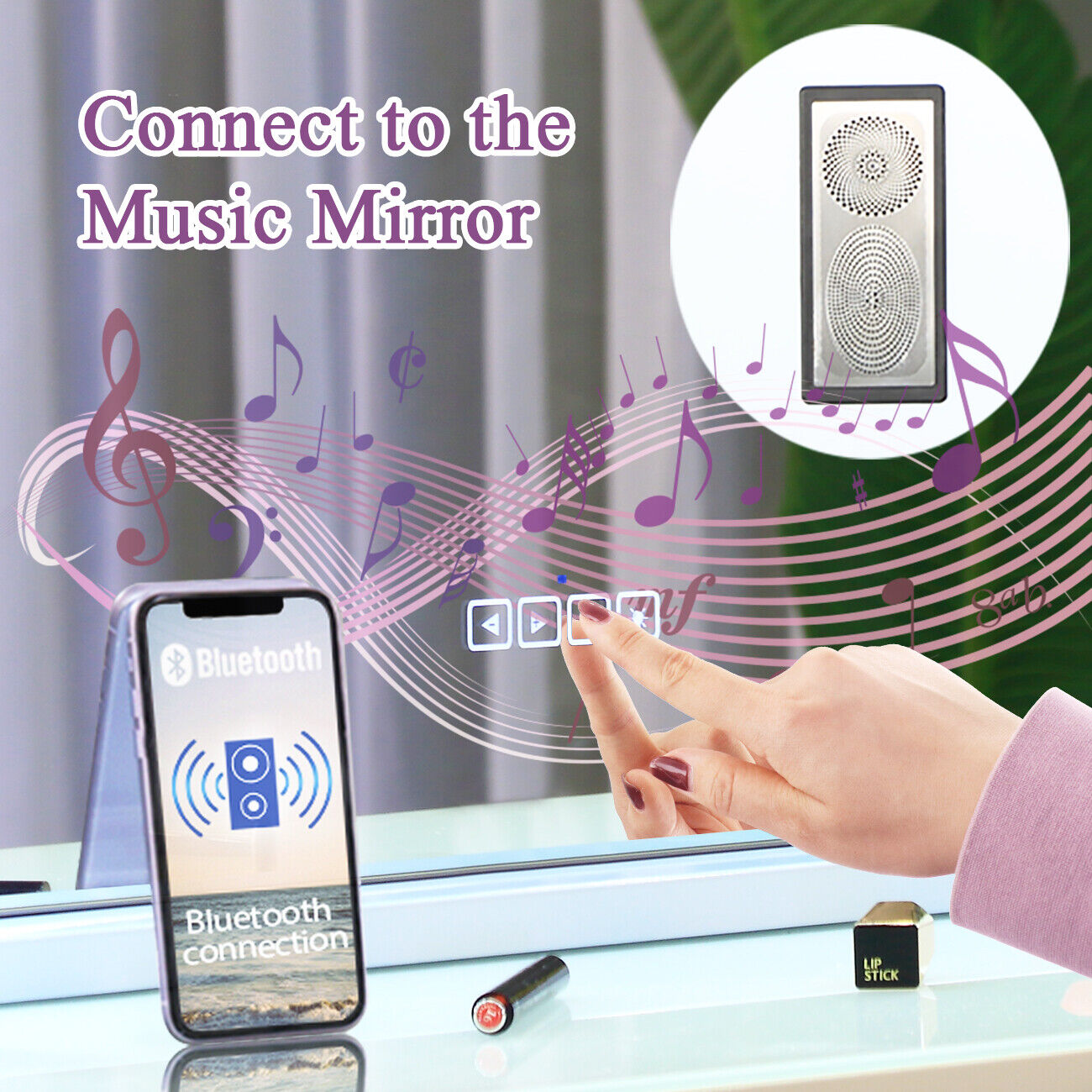 White Bluetooth Hollywood Mirror Rectangle Vanity Wall Light 3