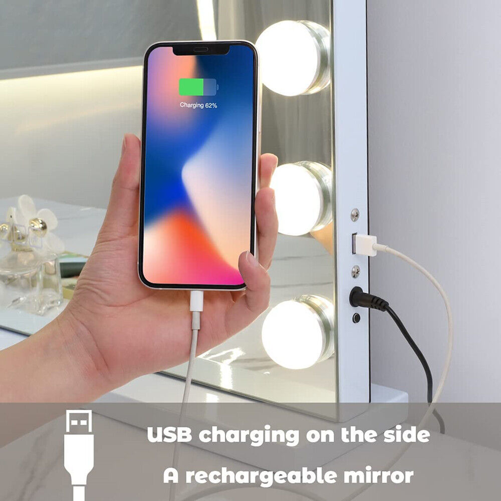White Bluetooth Hollywood Mirror Rectangle Vanity Wall Light 4