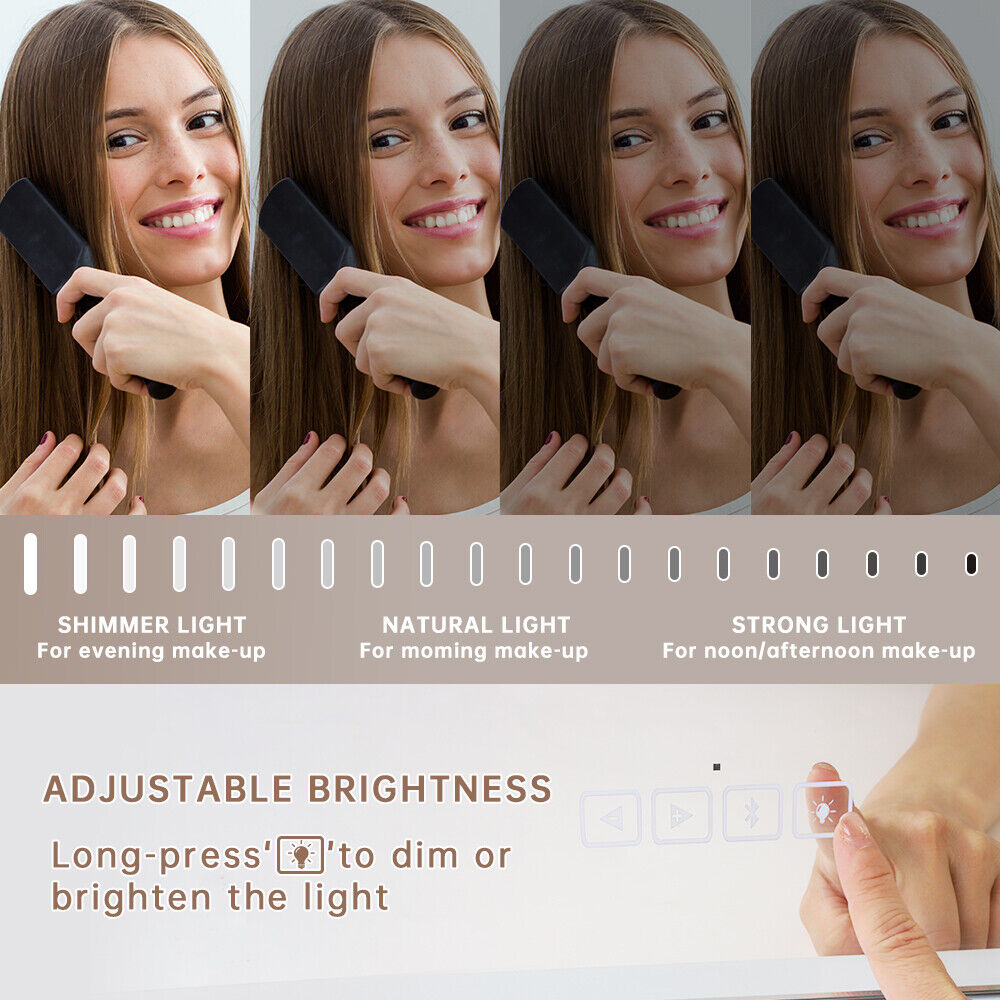 White Bluetooth Hollywood Mirror Rectangle Vanity Wall Light 5