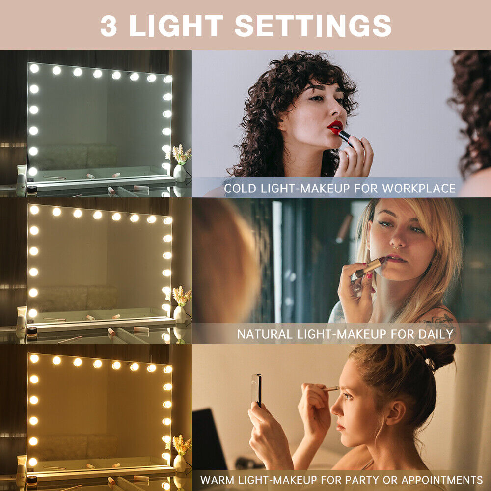 White Bluetooth Hollywood Mirror Rectangle Vanity Wall Light 6