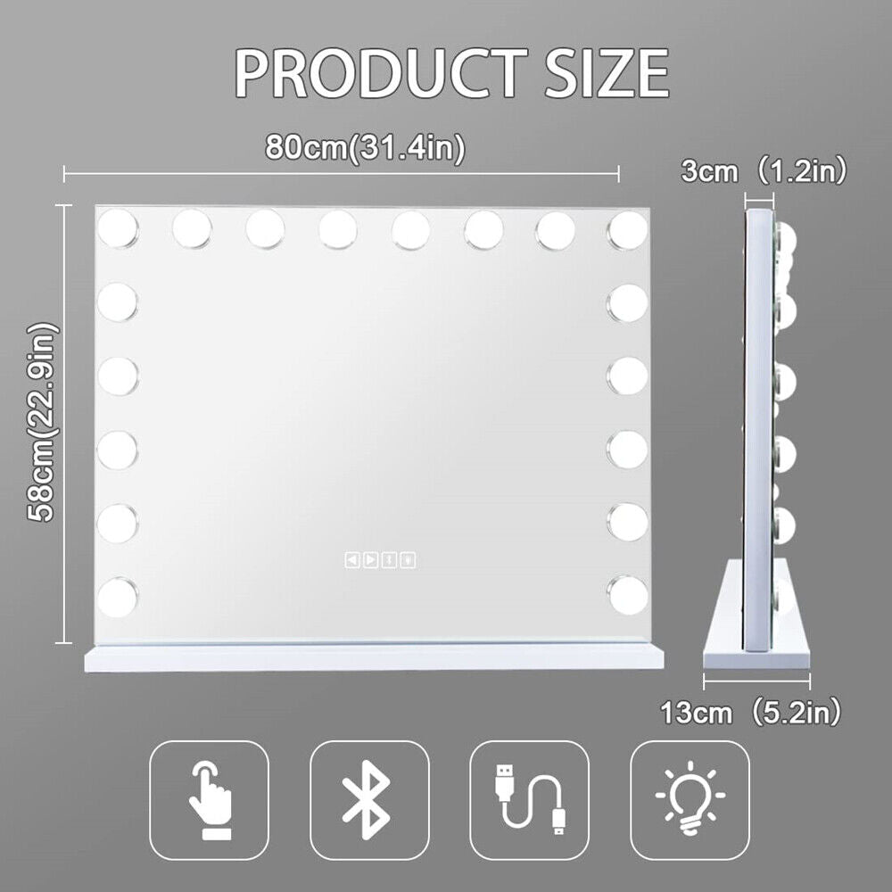 White Bluetooth Hollywood Mirror Rectangle Vanity Wall Light 8