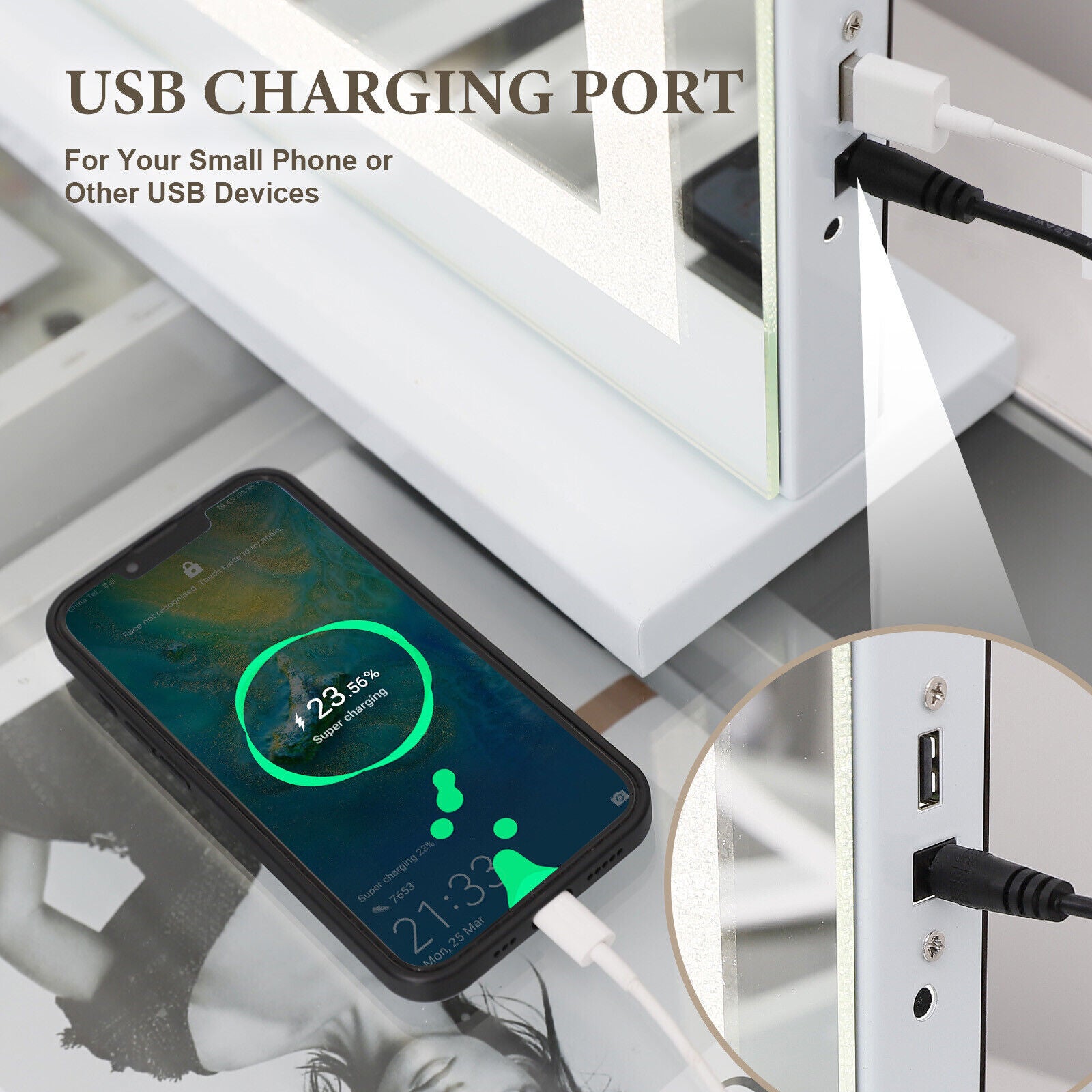 Crystal Vanity Mirror 80CM LED Bluetooth Magnifying 4