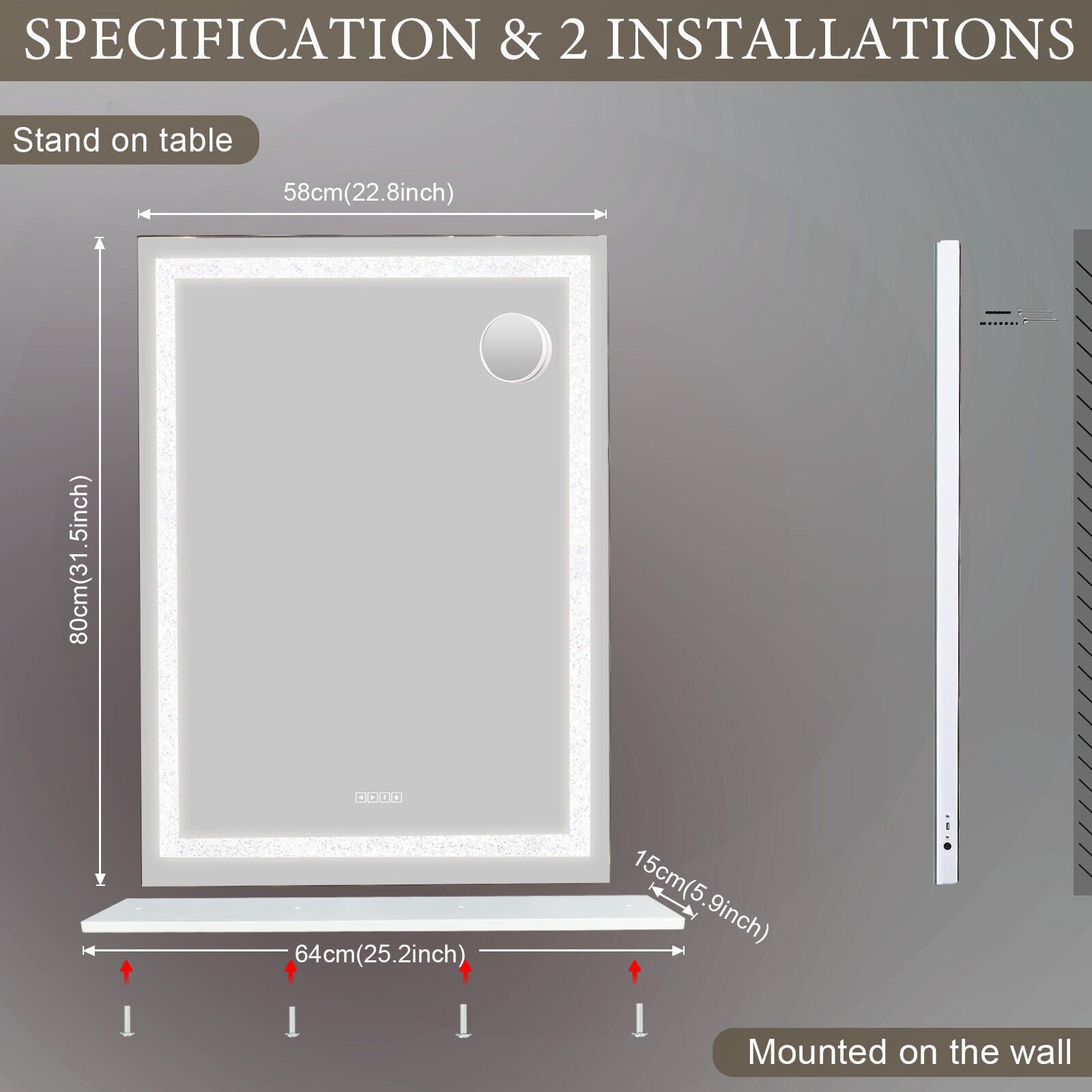 Crystal Vanity Mirror 80CM LED Bluetooth Magnifying 7