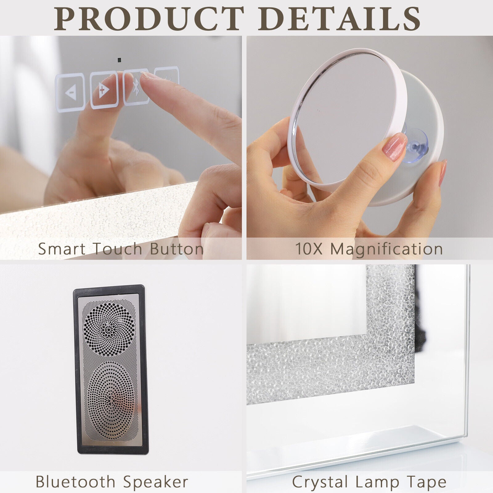 Crystal Vanity Mirror 80CM LED Bluetooth Magnifying 8