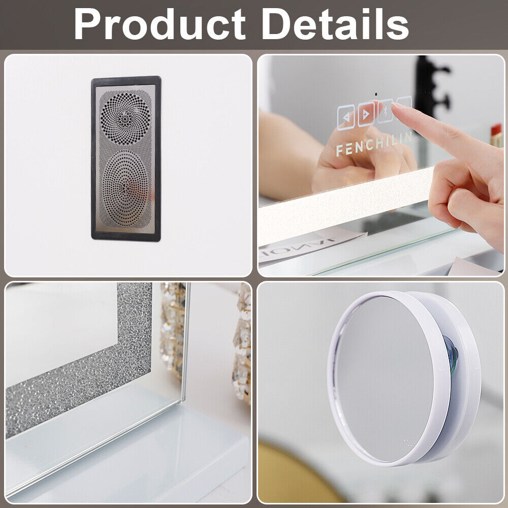 LED Makeup Mirror Bluetooth Touch Sensor Hollywood Vanity 6