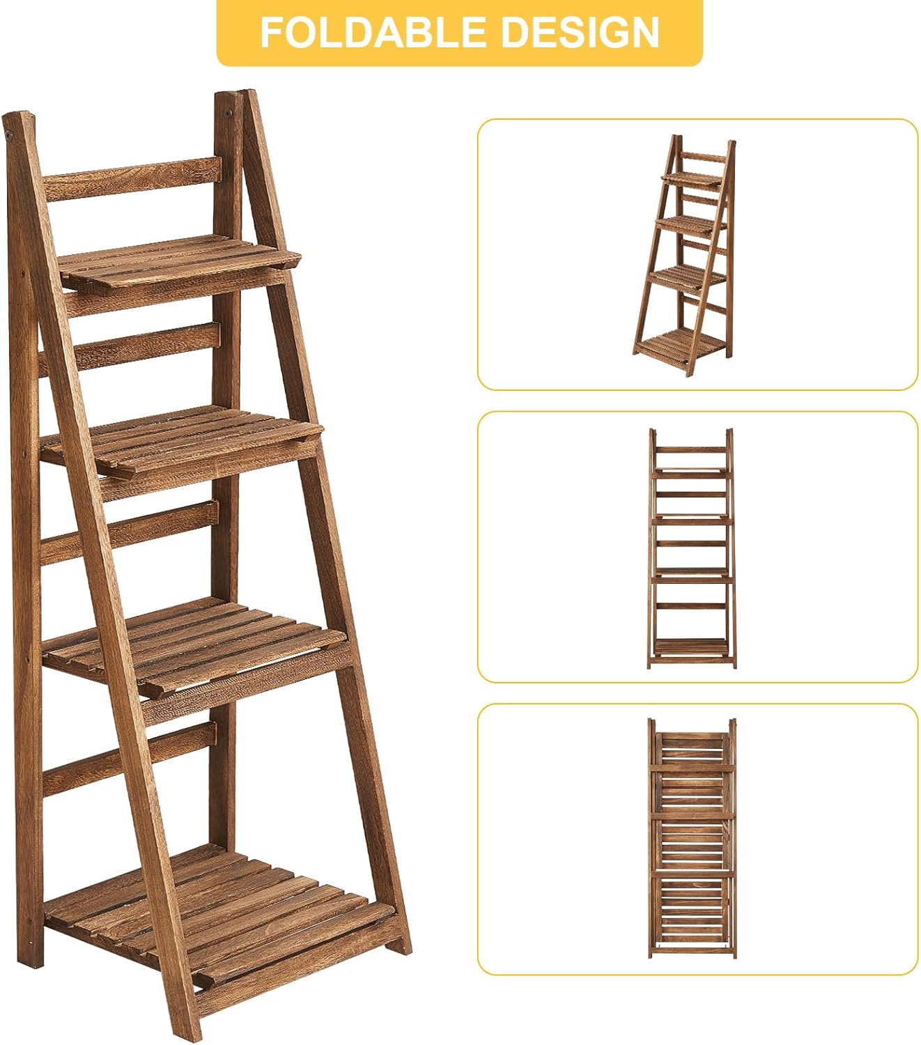 Rustic Wood 4 Tier Plant Stand Bookshelf 38CM Corner Shelf 5