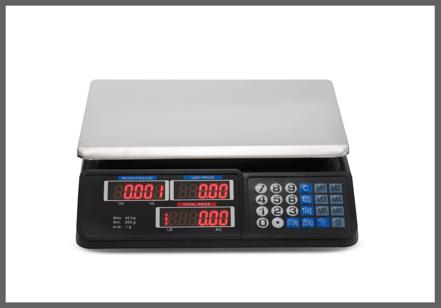 Digital Kitchen Scale 40kg 1g Increment Electronic Black 3