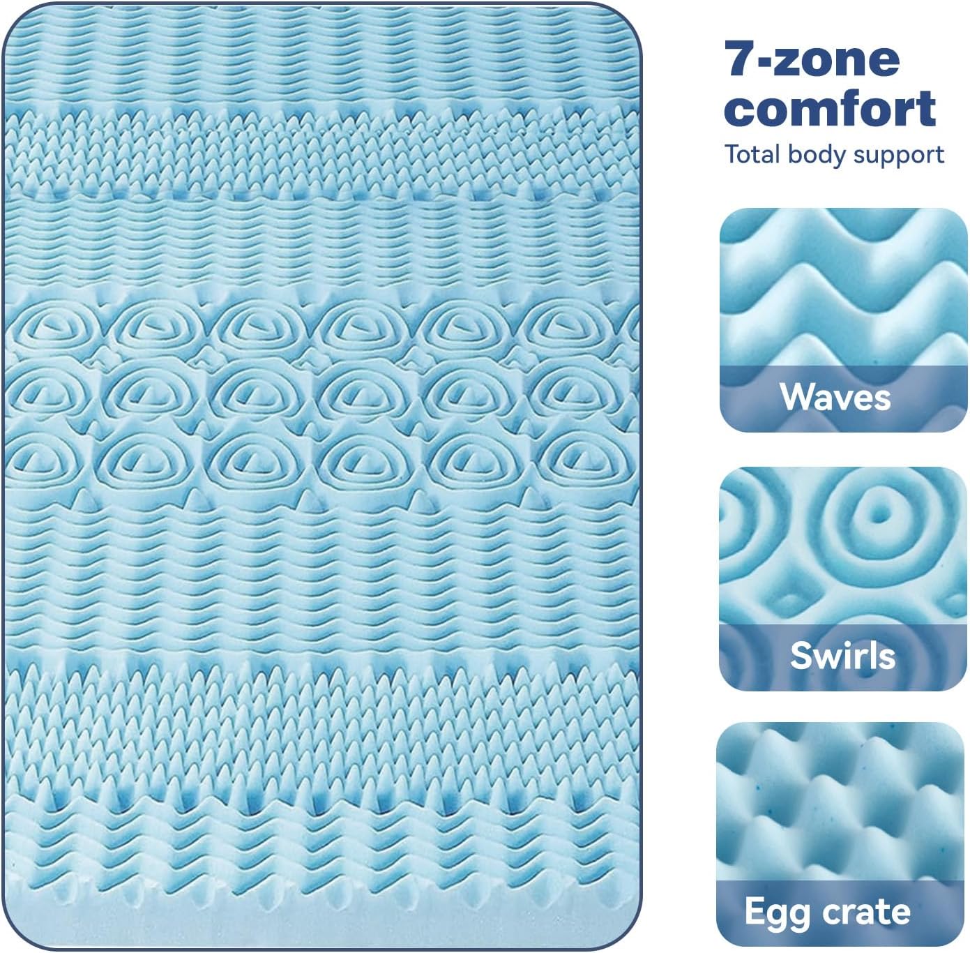 Single Memory Foam Mattress Topper 7-Zone Bamboo Cover Breathable 5