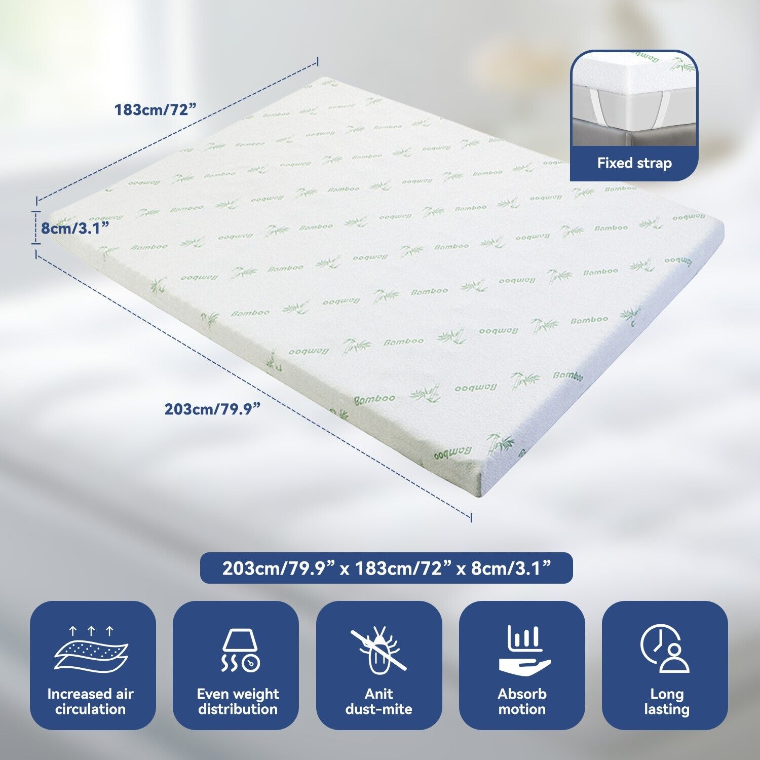 King Mattress Topper Memory Foam 7-Zone 8cm