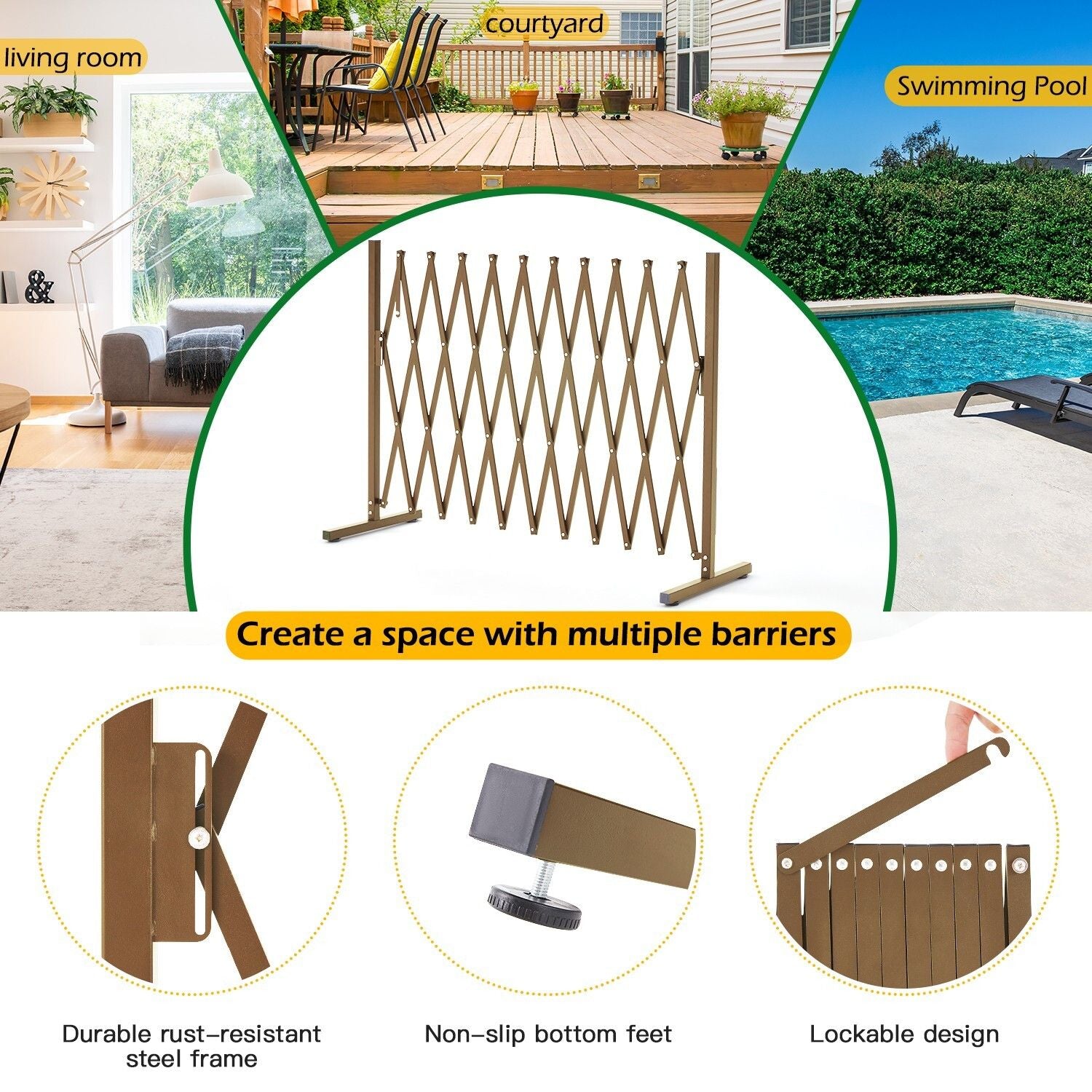 Expandable Aluminum Garden Fence Gate Rectangular 5