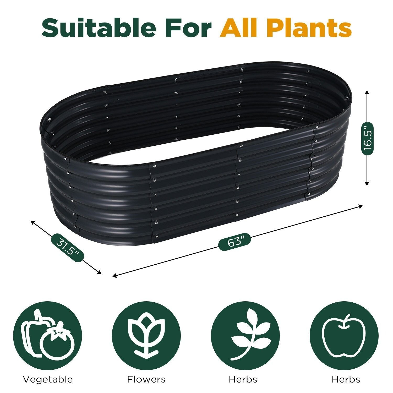 Oval Raised Garden Bed 160x80x42cm Galvanised Steel Planter 8