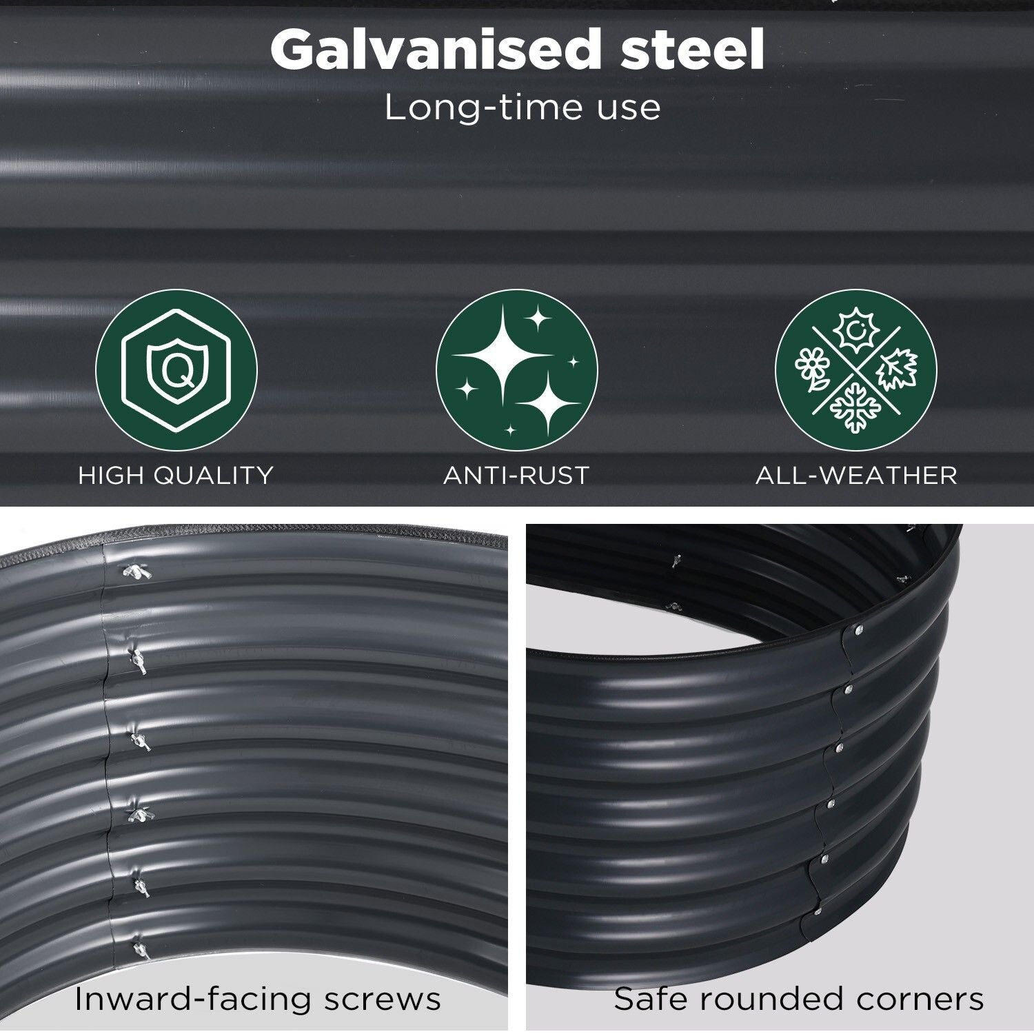 Oval Raised Garden Bed Galvanised Steel 240x80x42cm Planter 5