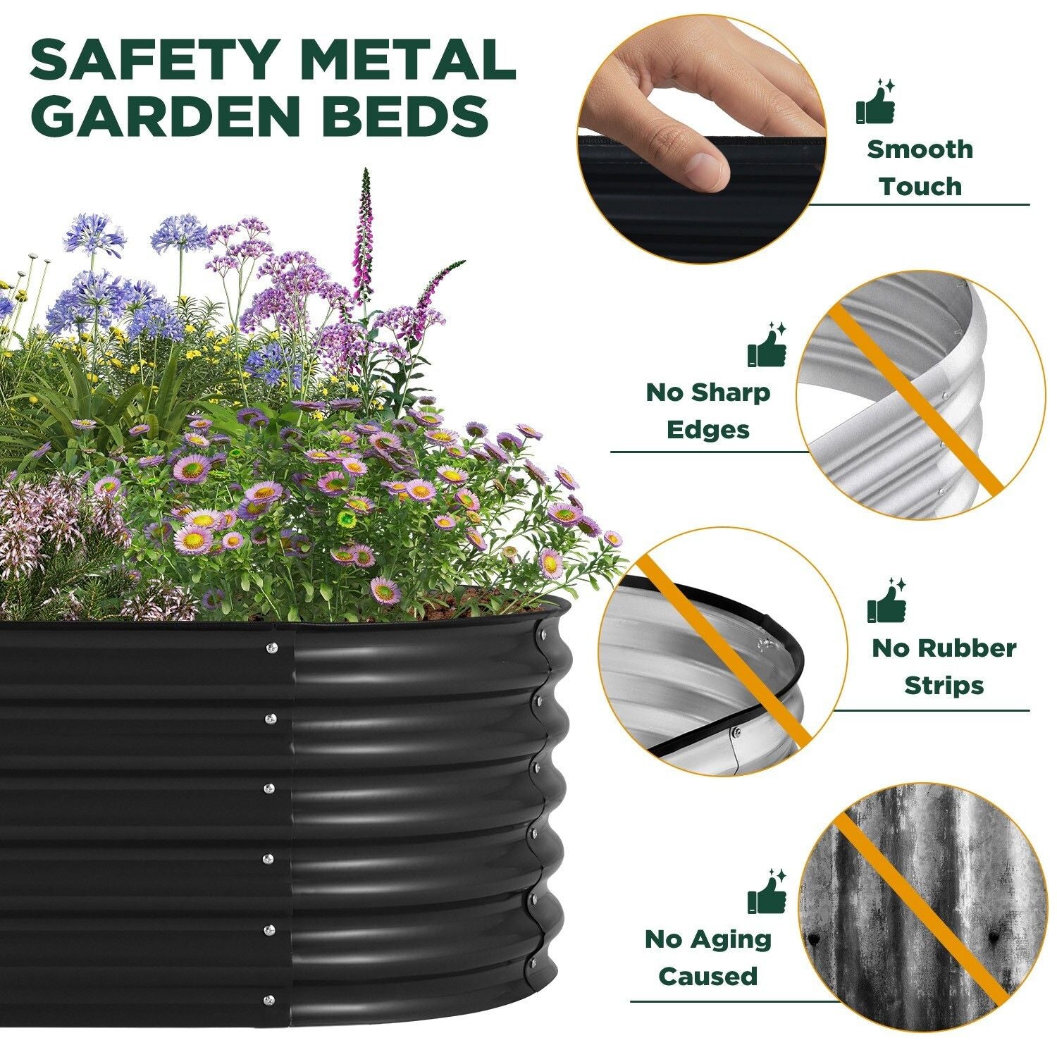 Oval Raised Garden Bed Galvanised Steel 240x80x42cm Planter 6