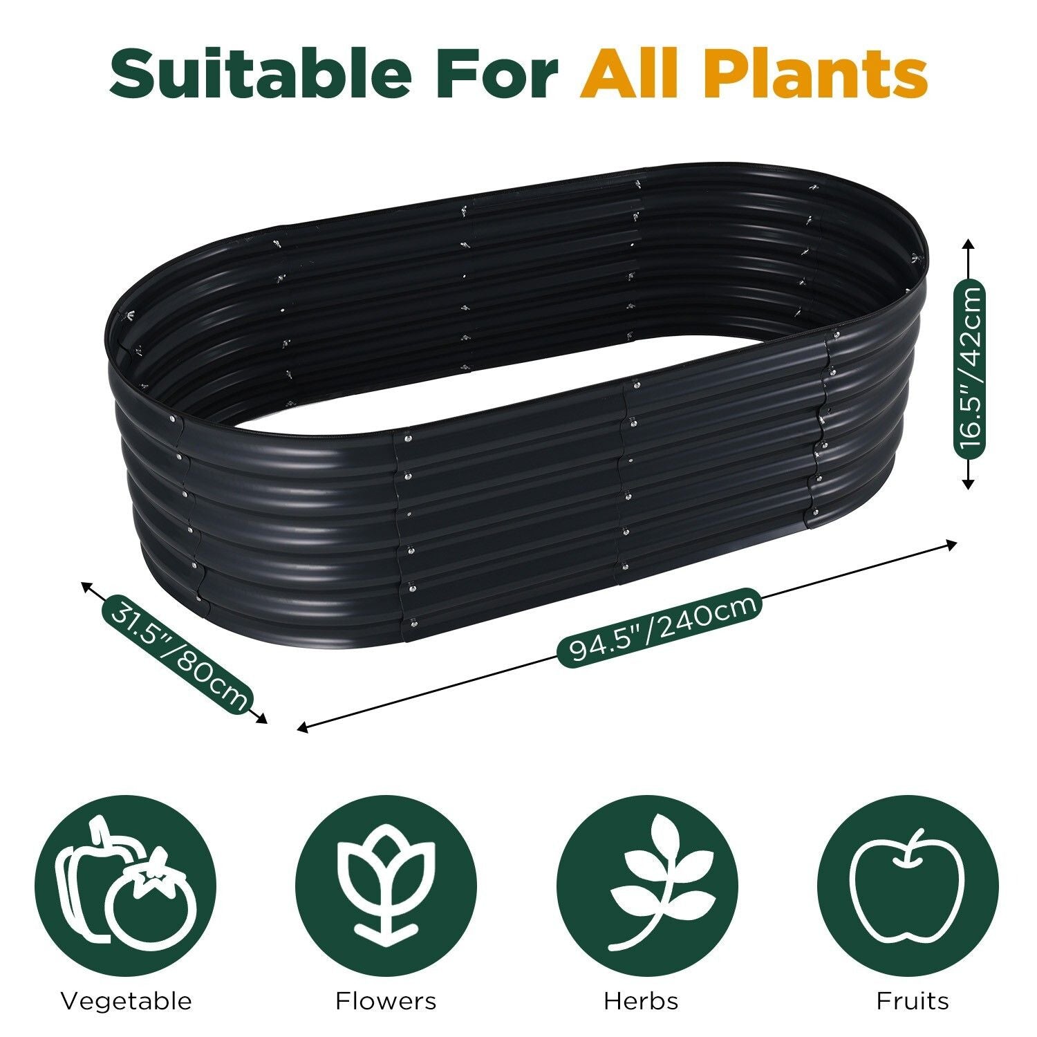 Oval Raised Garden Bed Galvanised Steel 240x80x42cm Planter 8