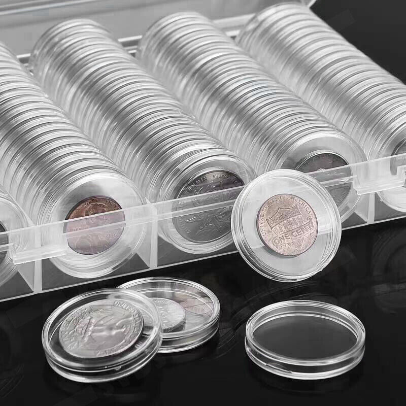 100pcs 46mm Clear Plastic Coin Holder Capsules Storage Box 5