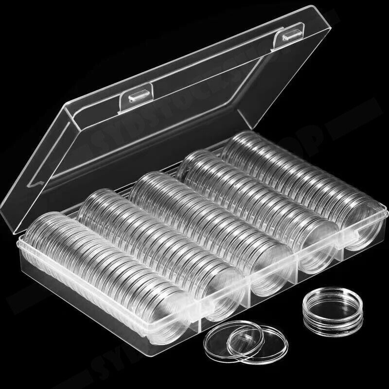 100pcs 46mm Clear Plastic Coin Holder Capsules Storage Box 6