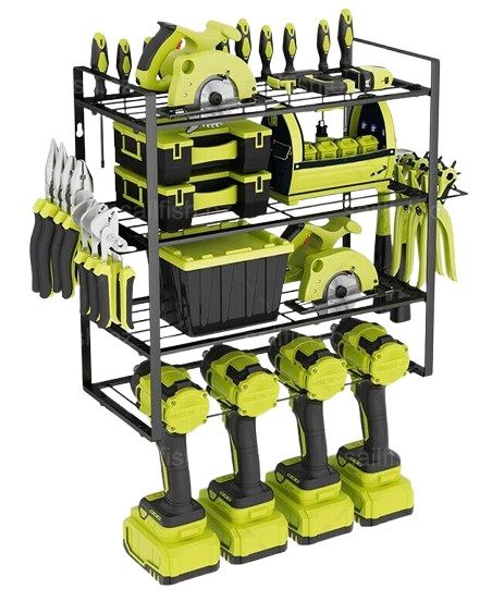 4-Layer Heavy Duty Drill Holder Wall Mount Tool Rack Organizer,