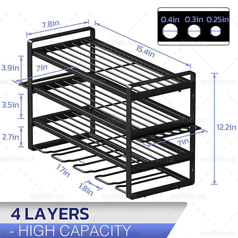 4-Layer Heavy Duty Drill Holder Wall Mount Tool Rack Organizer, 6