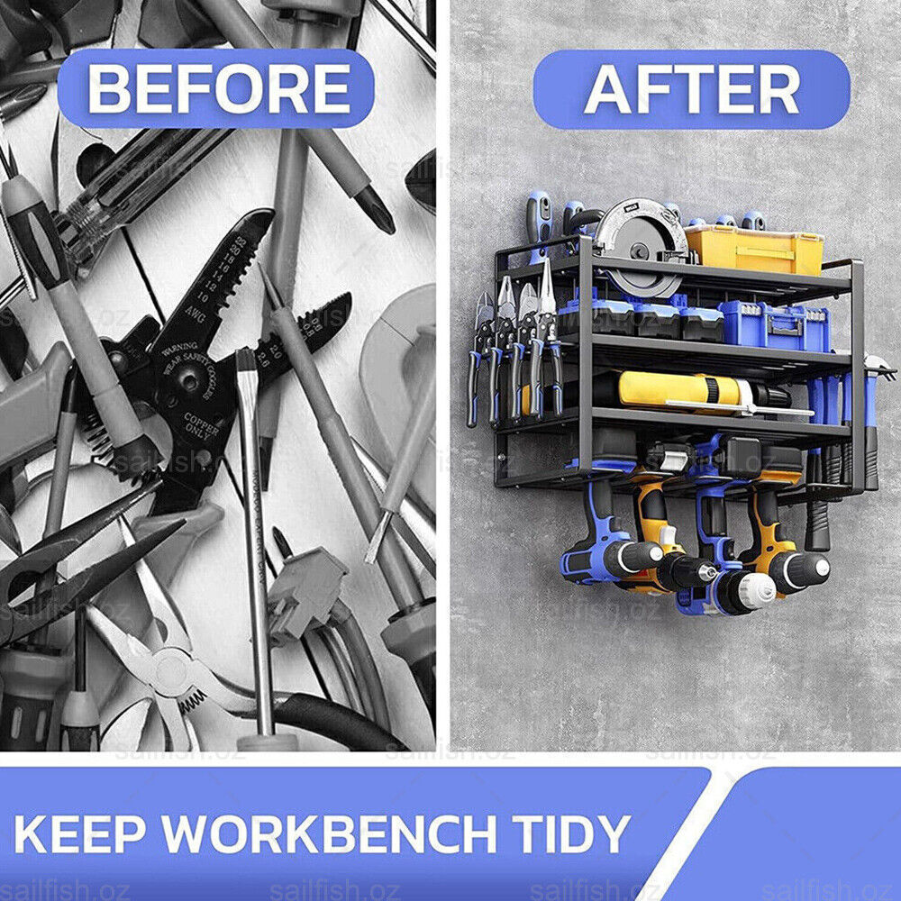 4-Layer Heavy Duty Drill Holder Wall Mount Tool Rack Organizer, 9